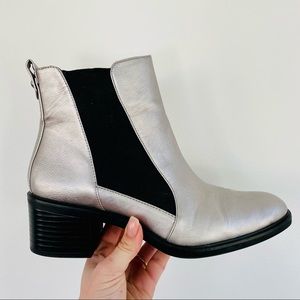 ZARA Silver Metallic Leather Chelsea Boots w/ Heel